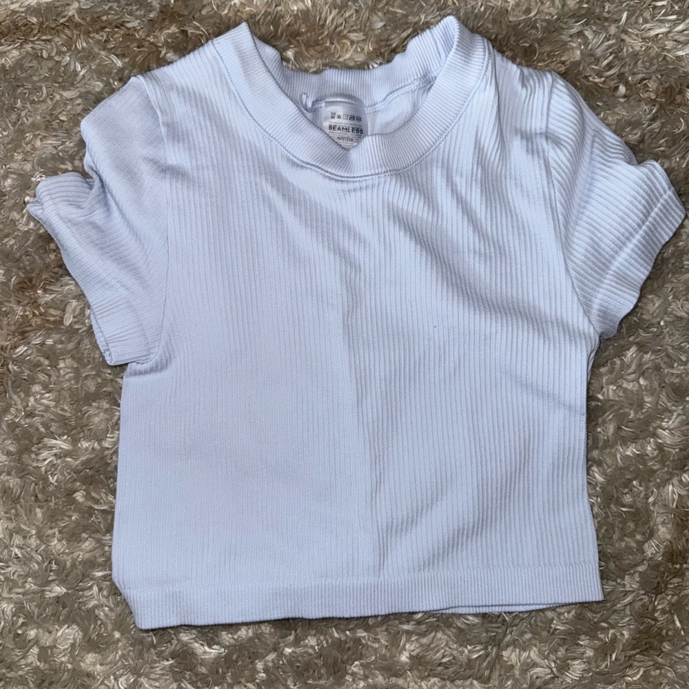 White Ribbed Short Sleeve Top